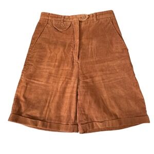 Vtg Corduroy Shorts Women's 8 Rust Orange High Rise Fall Retro Cuffed Bermuda